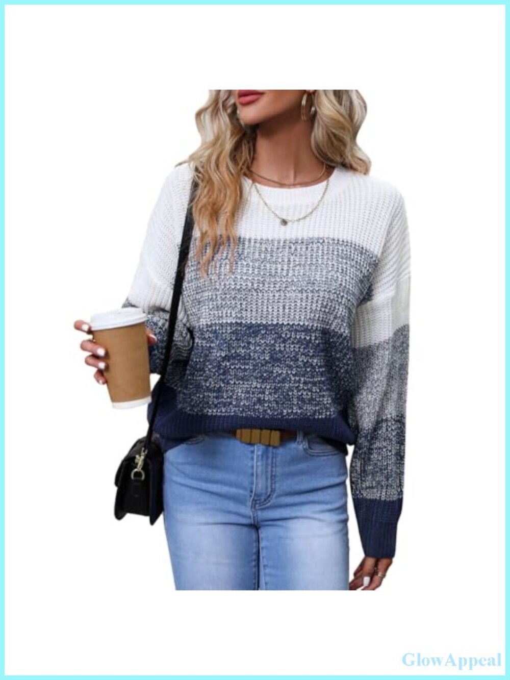 Color Block Striped Knit Pullover - Soft Acrylic Long Sleeve Crewneck Sweater